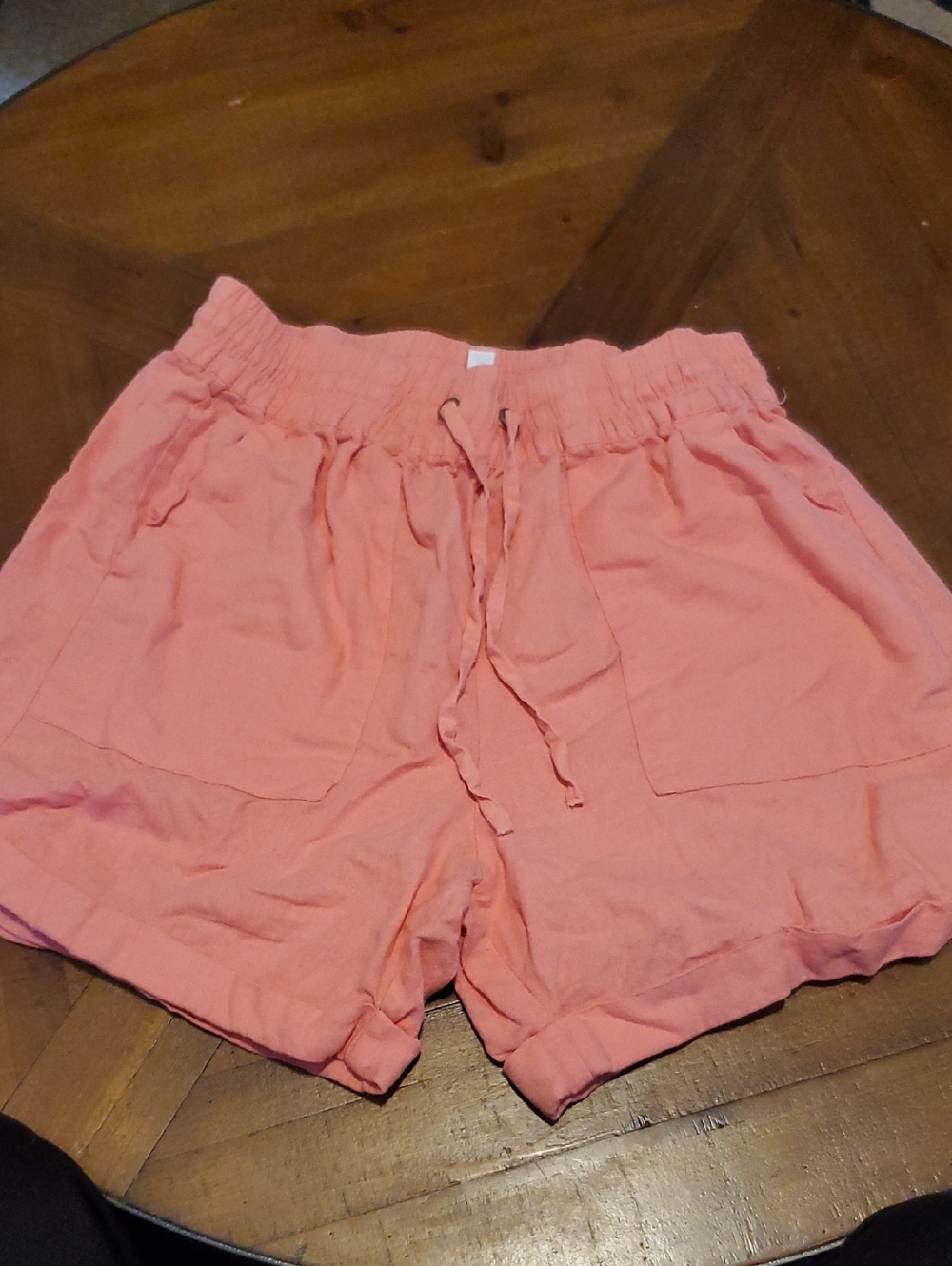 Zenana Outfitters Coral-Peach High Waist Drawstring Shorts
